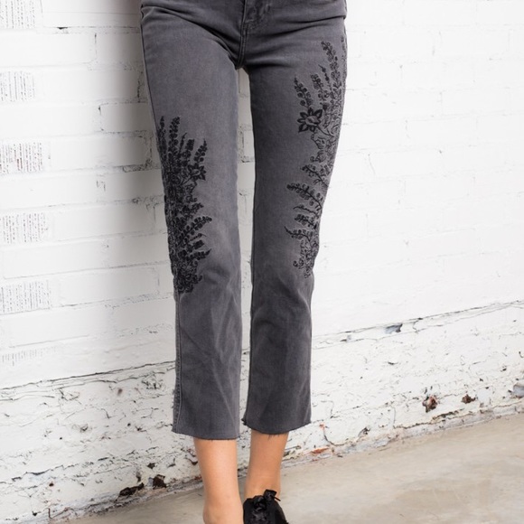 GORGEOUS Embroidered Free People Gray Jeans - Picture 4 of 7